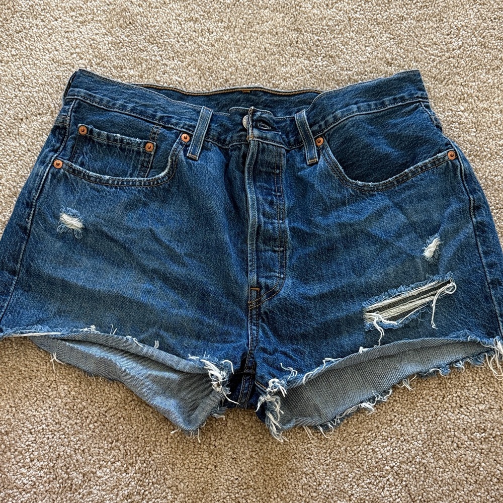 Levi's Blue Distressed Jean Shorts